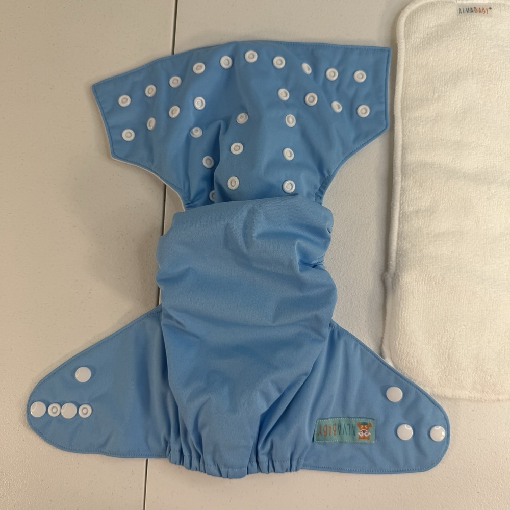 AlvaBaby Cloth Diaper With 2 Inserts Reusable Liner OS OSMF Blue NEW - Picture 6 of 10